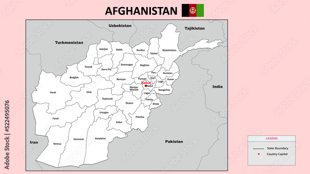 Afghanistan Map. State and district map of Afghanistan. Administrative map of Afghanistan with district and capital in white color. Afghanistan Map. State and district map of Afghanistan. Administrative map of Afghanistan with district and capital in white color.