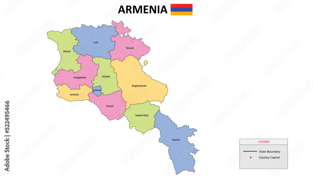 Armenia Map. District map of Armenia detailed map of Armenia in color