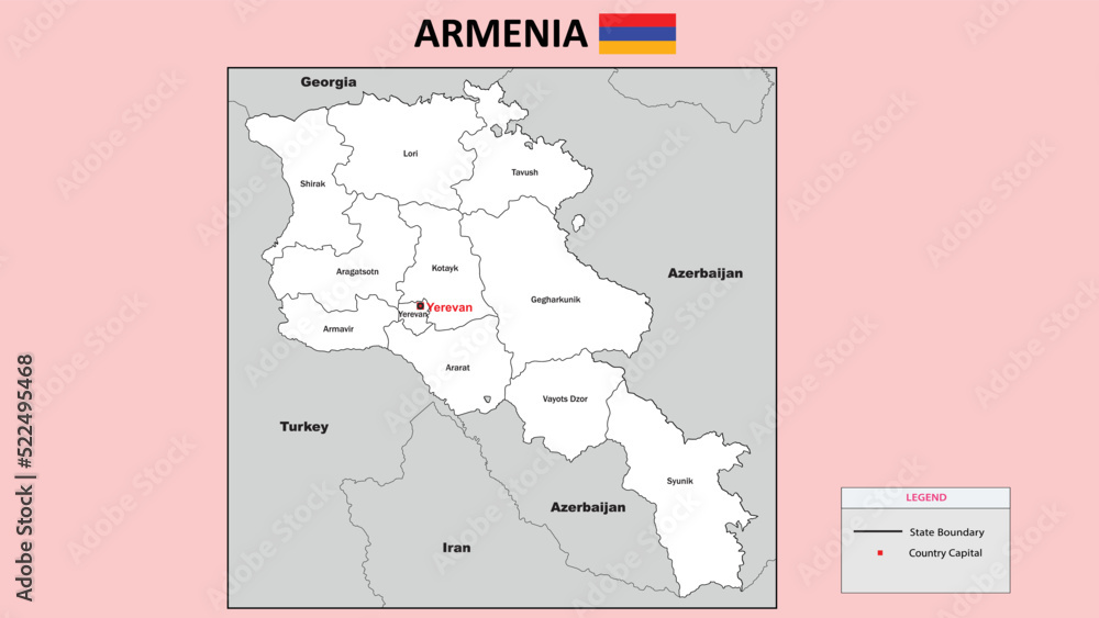 Armenia Map. State and district map of Armenia. Administrative map of