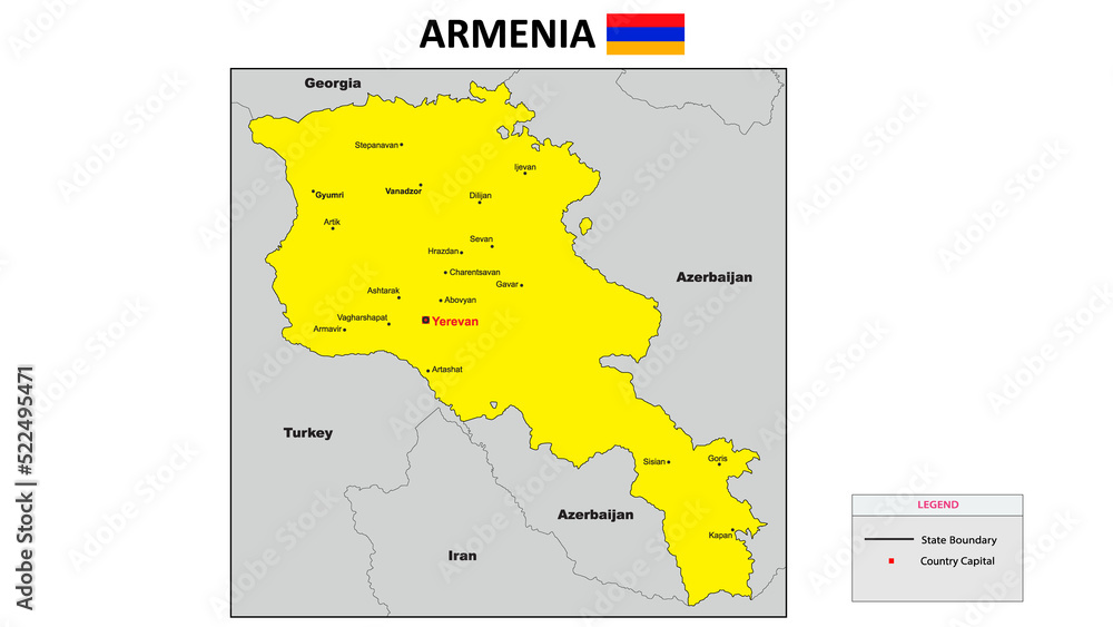 Obraz premium Armenia Map. State and district map of Armenia. Political map of Armenia with the major district