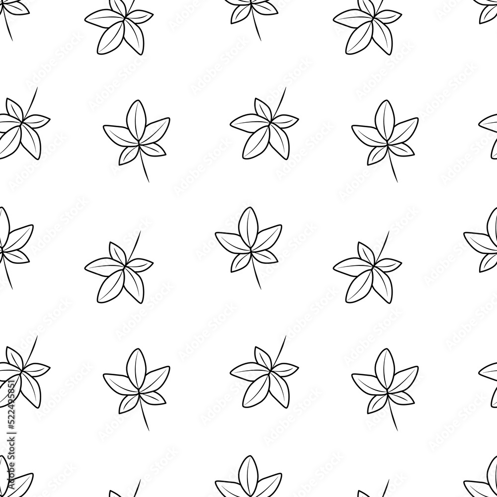 Seamless pattern leaves abstract, natural background, vector floral, doodle sketch.