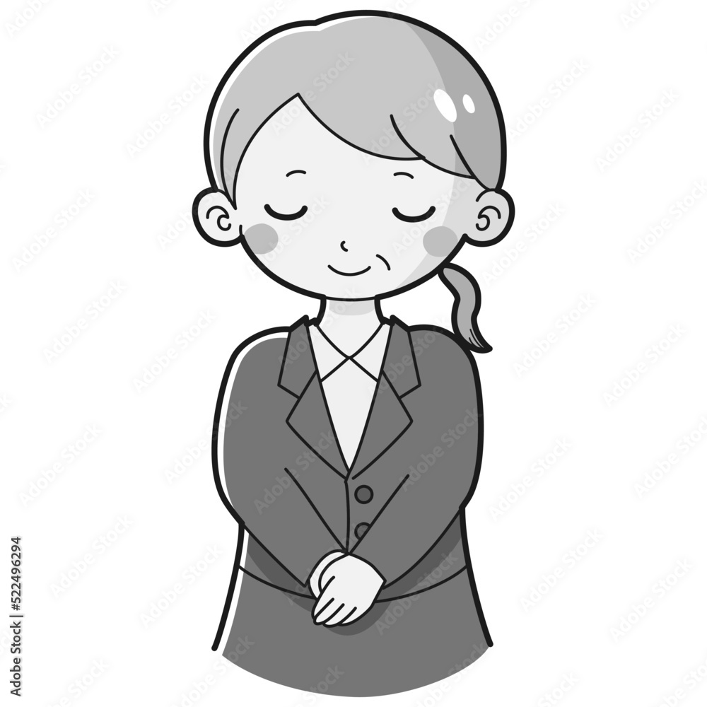 おじぎをするスーツを着たシニア女性のイラスト