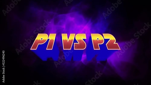 Animation of p1 vs p2 over purple smoke on black background photo