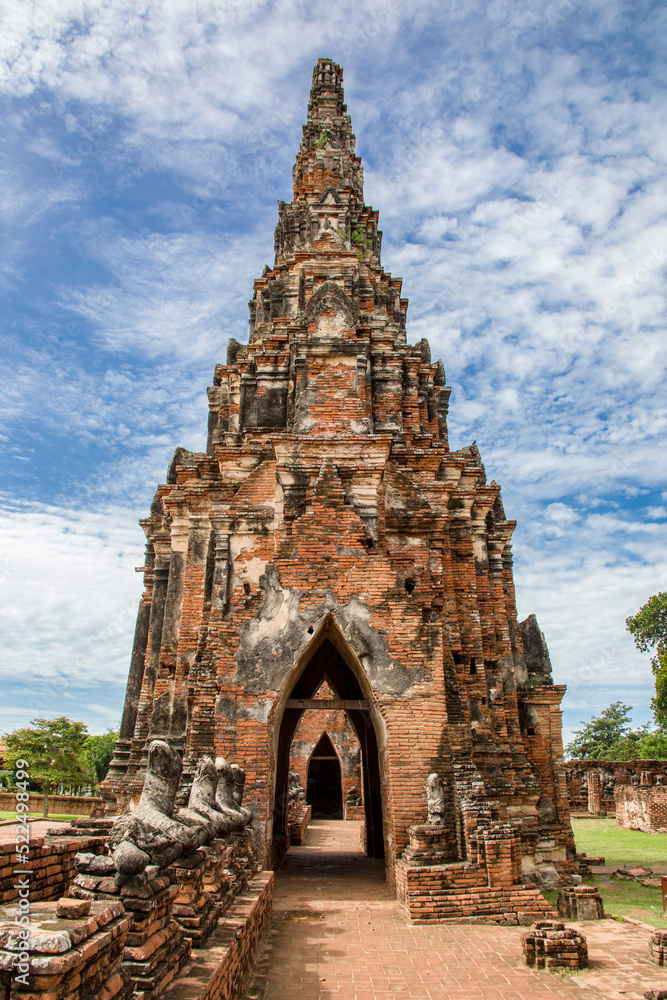 The Prang in Wat Chaiwatthanaram. A Buddhist temple in the city of Ayutthaya Historical Park, Thailand, on the west bank of the Chao Phraya River. was constructed in 1630 by the king. 