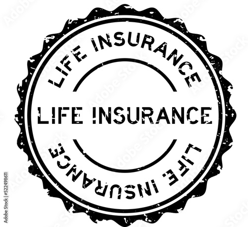 Grunge black life insurance word round rubber seal stamp on white background