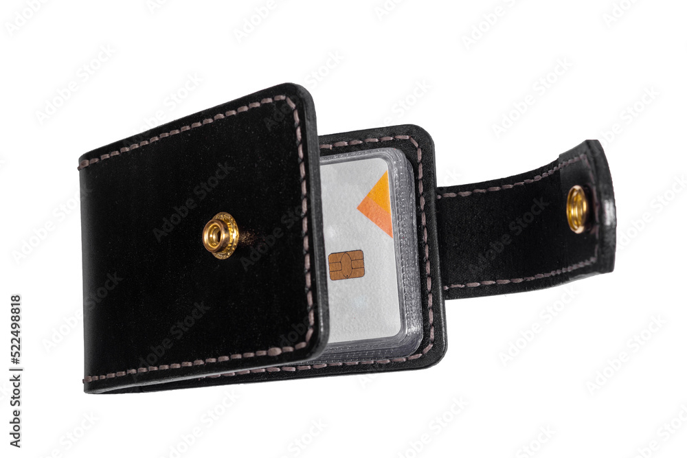 Open luxury craft business card holder case made of leather. Open luxury craft business card holder case made of leather.