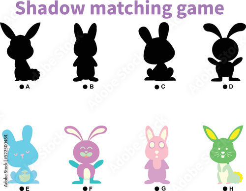 Easter shadow matching game activity. Holiday celebration educational game for kids. Find the correct silhouette printable worksheet 