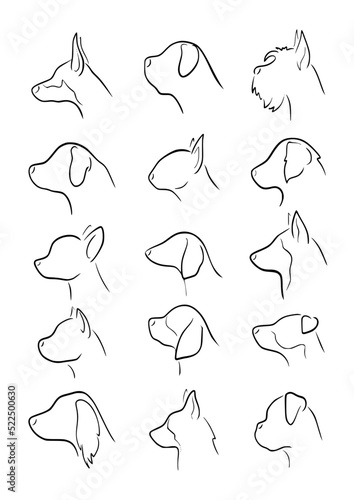 Simple Dog side profile portraits outline black and white SVG vector