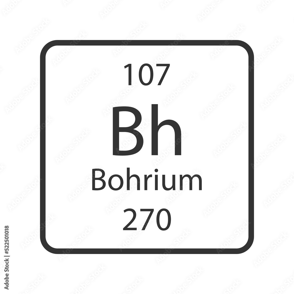 Bohrium symbol. Chemical element of the periodic table. Vector illustration. Bohrium symbol. Chemical element of the periodic table. Vector illustration.
