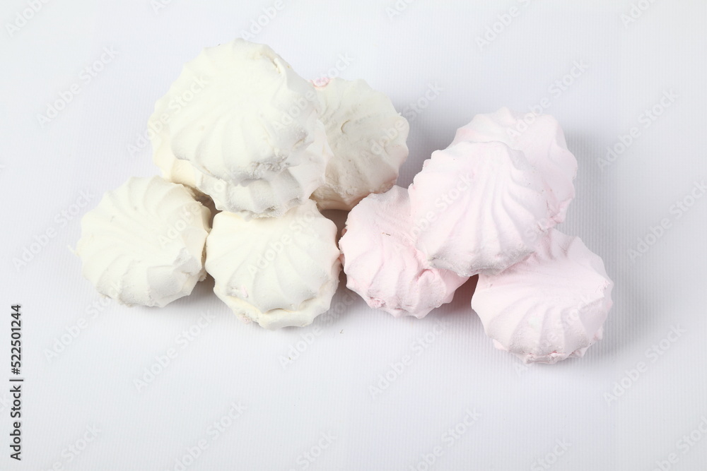 marshmallows on a white background in the studio
