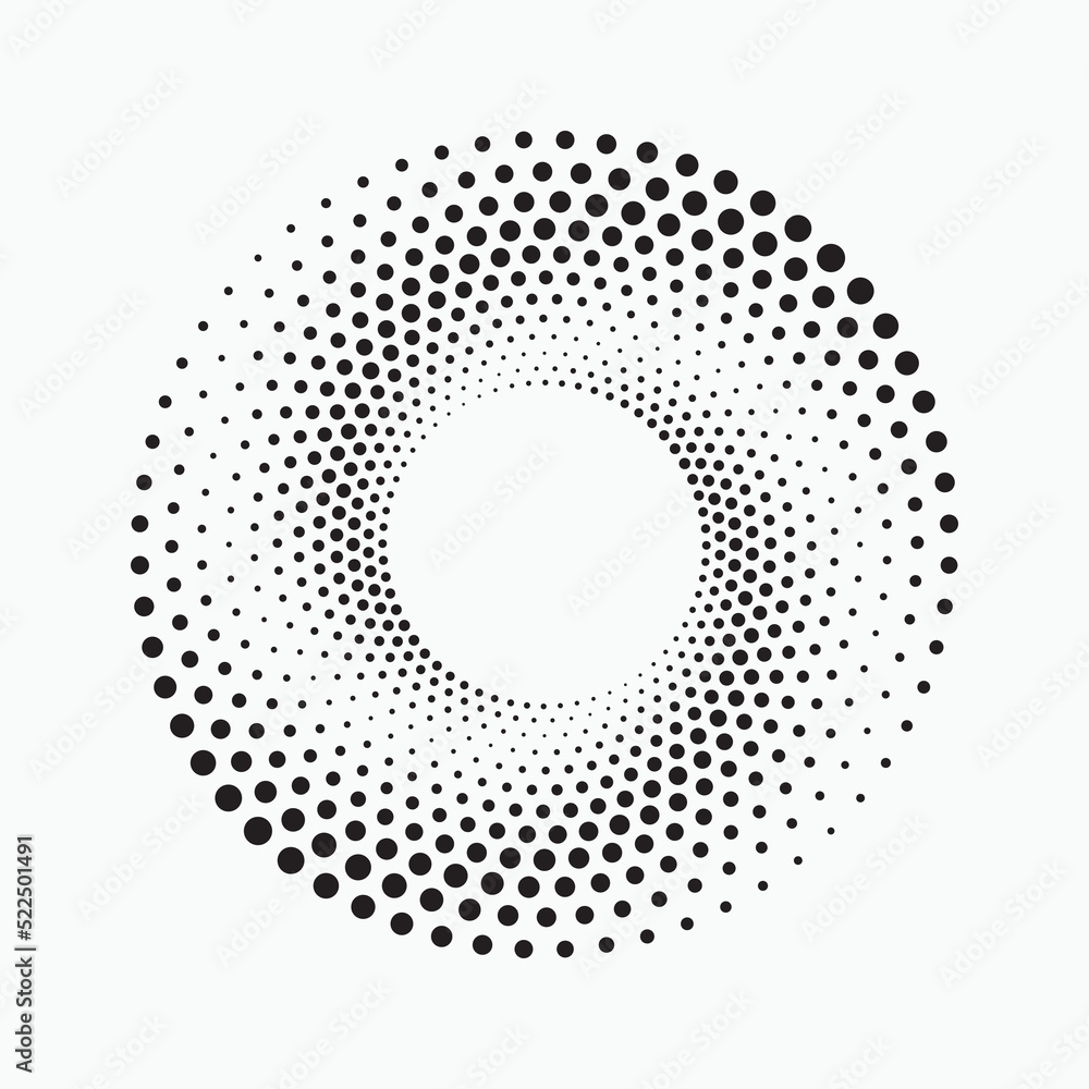 Halftone dotted background circularly distributed. Halftone effect vector pattern. Circle dots isolated on the white background. Halftone design element.