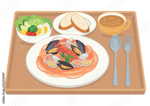 食事_パスタ_ペスカトーレ_セット