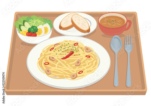 食事_パスタ_ペペロンチーノ_セット