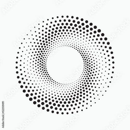 Halftone dotted background circularly distributed. Halftone effect vector pattern. Circle dots isolated on the white background. Halftone design element.