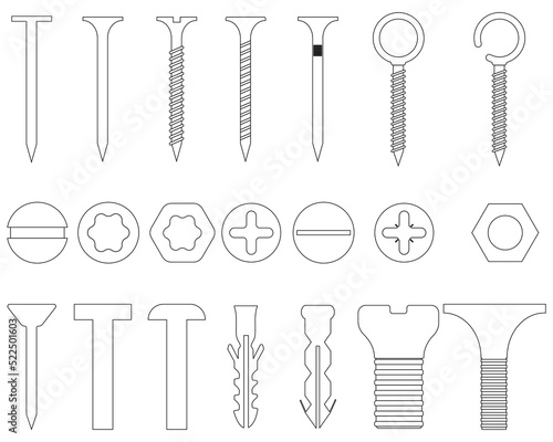 screw nail nut wall dowel bolt collection