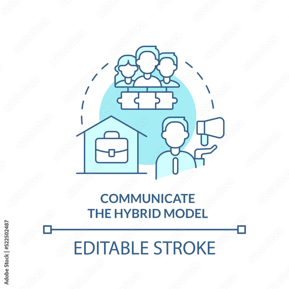 Communicate hybrid model turquoise concept icon. Teamwork. Step to transformation abstract idea thin line illustration. Isolated outline drawing. Editable stroke. Arial, Myriad Pro-Bold fonts used Communicate hybrid model turquoise concept icon. Teamwork. Step to transformation abstract idea thin line illustration. Isolated outline drawing. Editable stroke. Arial, Myriad Pro-Bold fonts used