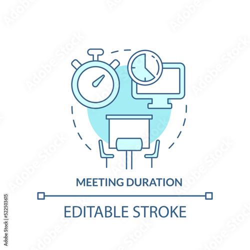 Meeting duration turquoise concept icon. Control length of event. Conference norm abstract idea thin line illustration. Isolated outline drawing. Editable stroke. Arial, Myriad Pro-Bold fonts used