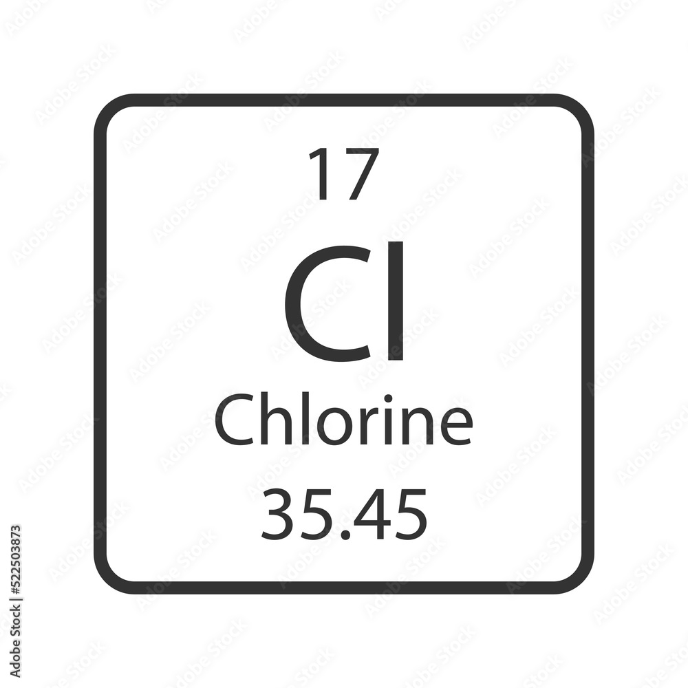 Chlorine symbol. Chemical element of the periodic table. Vector illustration. Chlorine symbol. Chemical element of the periodic table. Vector illustration.