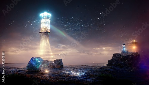 lighthouse at night. Generative AI Technology