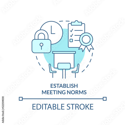 Establish meeting norms turquoise concept icon. Creating hybrid environment abstract idea thin line illustration. Isolated outline drawing. Editable stroke. Arial, Myriad Pro-Bold fonts used