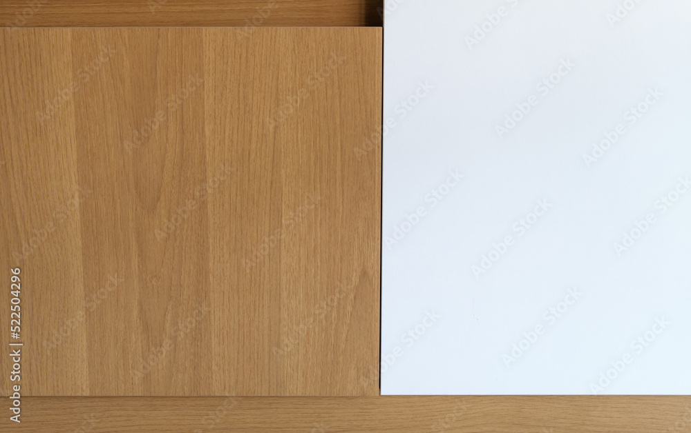 Closeup of the wooden cabinet in the minimal style.