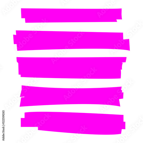Highlight brush underline pink pastel colored marker pen. Contour highlighter bright pink color set. Vector stock