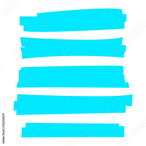 Highlight brush underline blue pastel colored marker pen. Contour highlighter bright blue color set. Vector stock