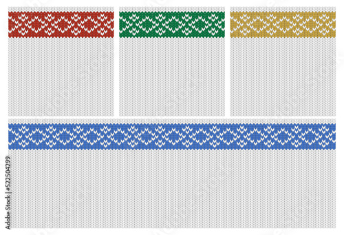 Red and green Christmas norwegian sweater design for banner or poster. Scandinavian needlework vector graphic. Xmas pullover texture
