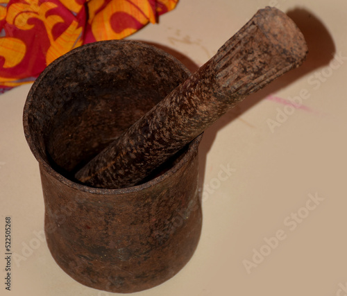 Iron masher also known as hamal dasta in Hindi used for mashing spices photo