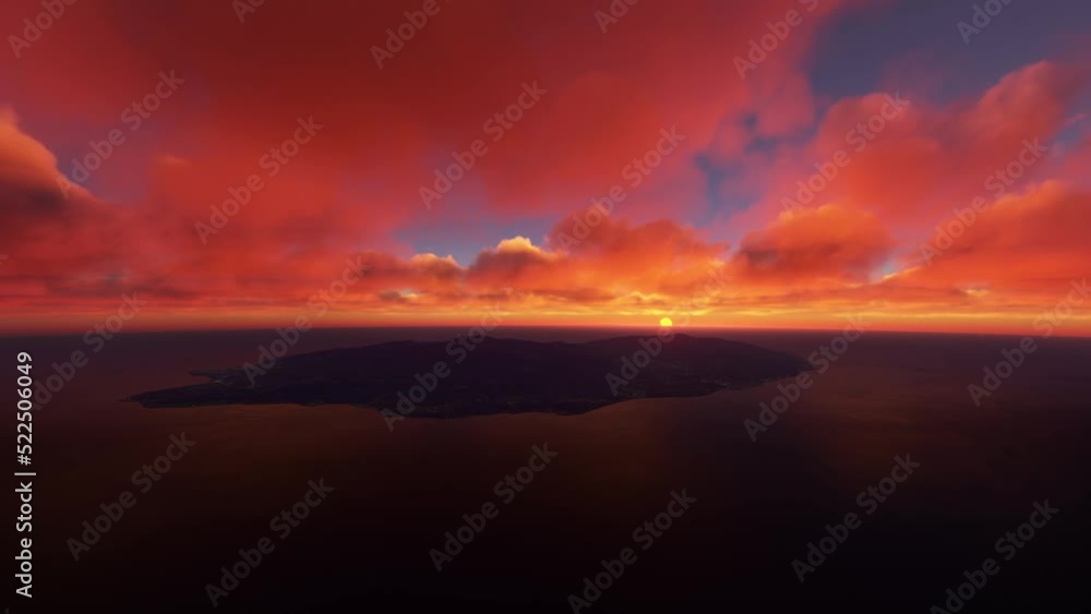 Reunion Island, France. Front aerial view of sunset island Reunion Island, France. Front aerial view of sunset island