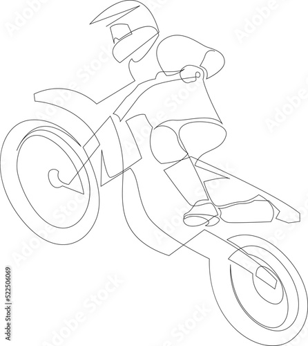 Continuous line drawing of motocross competition. One line motor racing concept. Vector illustration.