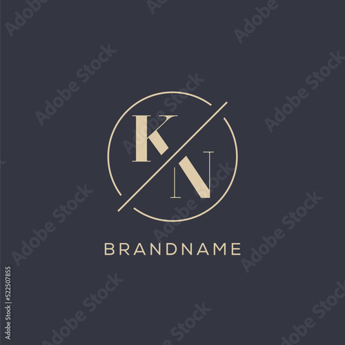Initial letter KN logo with simple circle line, Elegant look monogram logo style