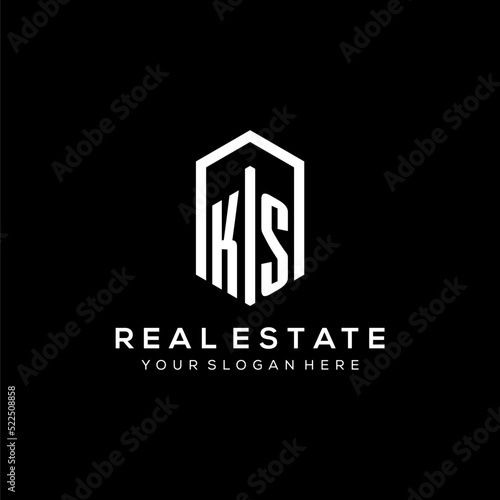Letter KS logo for real estate with hexagon icon design