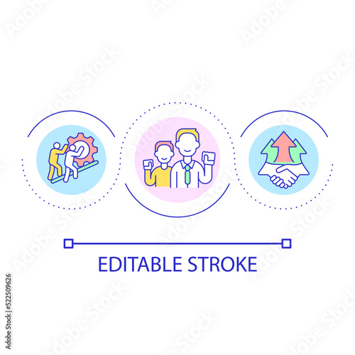 Positive company culture loop concept icon. Engaging employees into company success abstract idea thin line illustration. Relationships. Isolated outline drawing. Editable stroke. Arial font used