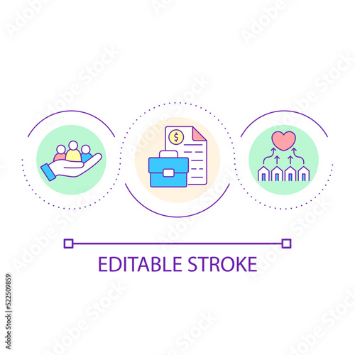 Public sector employment loop concept icon. Taxpayer-funded jobs abstract idea thin line illustration. Providing services to community. Isolated outline drawing. Editable stroke. Arial font used