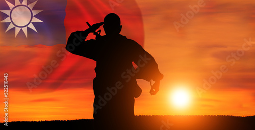 Silhouette of Soldier in sunset background . Taiwan . National holiday . © arsenypopel