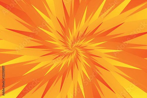 beautiful abstract flower illustration with gradient yellow, orange and red petals. Triangular shaped spiral pattern. Explosion or flash of light, star or sun. Fireworks. Vector EPS 10 