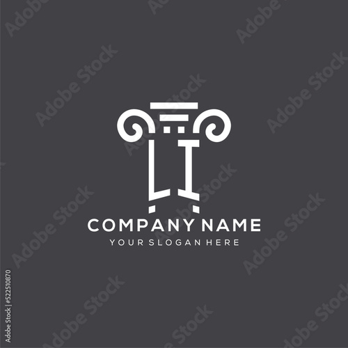 Monogram LI logo for law firm with pillar icon in modern and creative geometric style