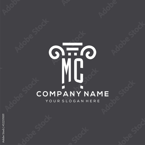 Monogram MC logo for law firm with pillar icon in modern and creative geometric style