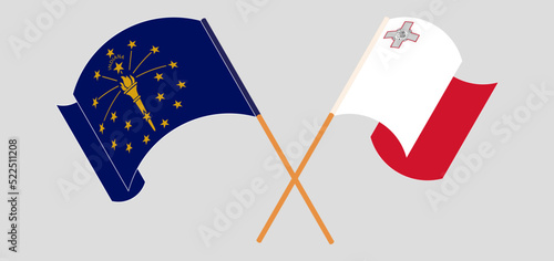 Crossed and waving flags of the State of Indiana and Malta
