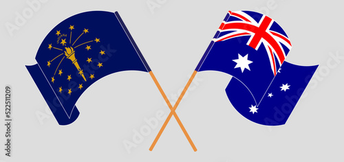 Crossed and waving flags of the State of Indiana and Australia
