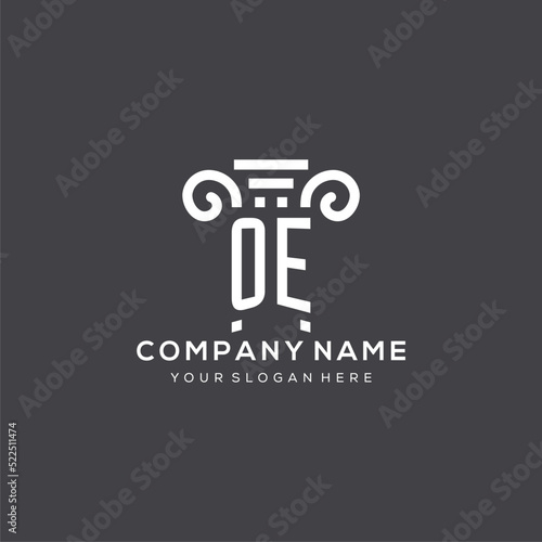Monogram OE logo for law firm with pillar icon in modern and creative geometric style