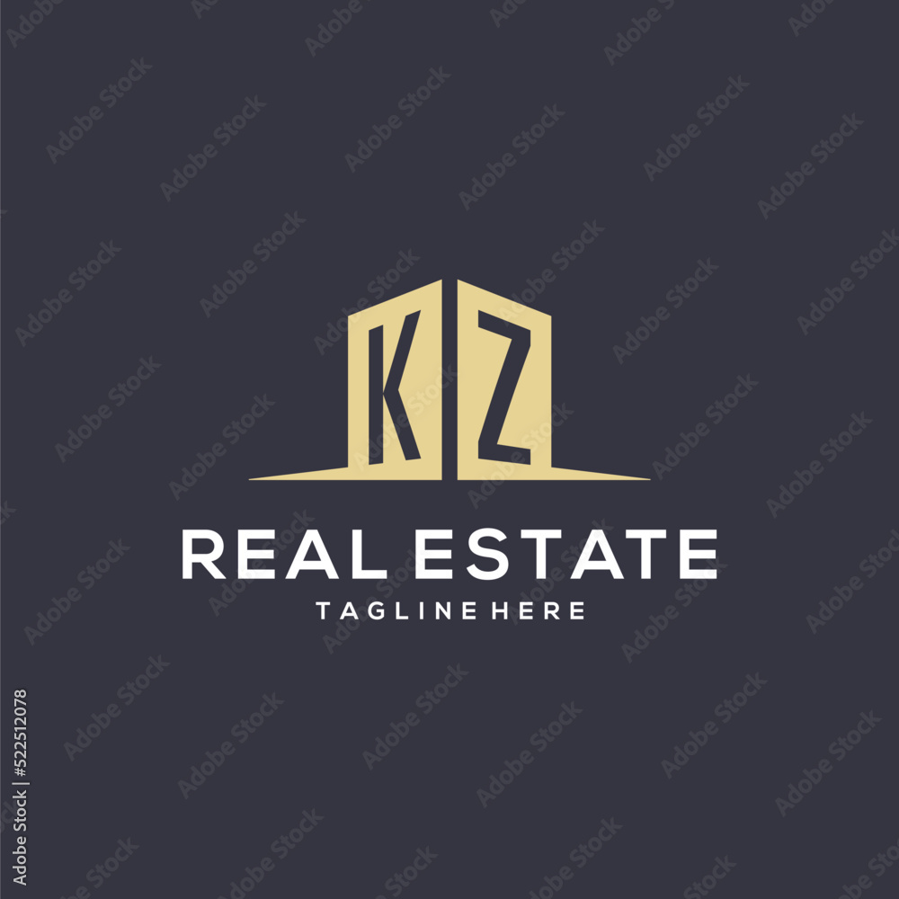 Monogram KZ logo for construction with simple building shape icon ...