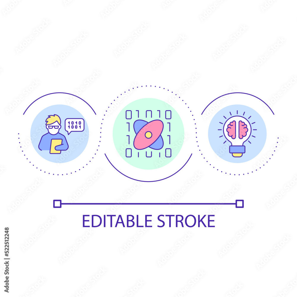Programmer analyst loop concept icon. Software application development abstract idea thin line illustration. Learning programming. Isolated outline drawing. Editable stroke. Arial font used Programmer analyst loop concept icon. Software application development abstract idea thin line illustration. Learning programming. Isolated outline drawing. Editable stroke. Arial font used