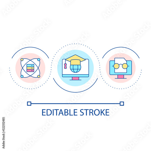 Digital literacy loop concept icon. Learn basic computer skills abstract idea thin line illustration. Digital inclusion. Programming course. Isolated outline drawing. Editable stroke. Arial font used