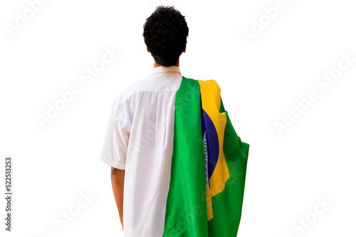 September seven, Brazil Independence Day. Black man holds Brazilian flag isolated.