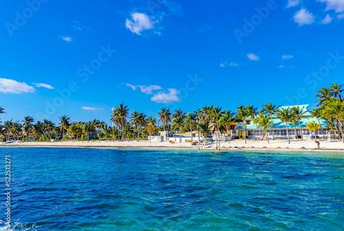 Fototapeta Naklejka Na Ścianę i Meble -  Playa Azul beach palm seascape panorama in Cancun Mexico.