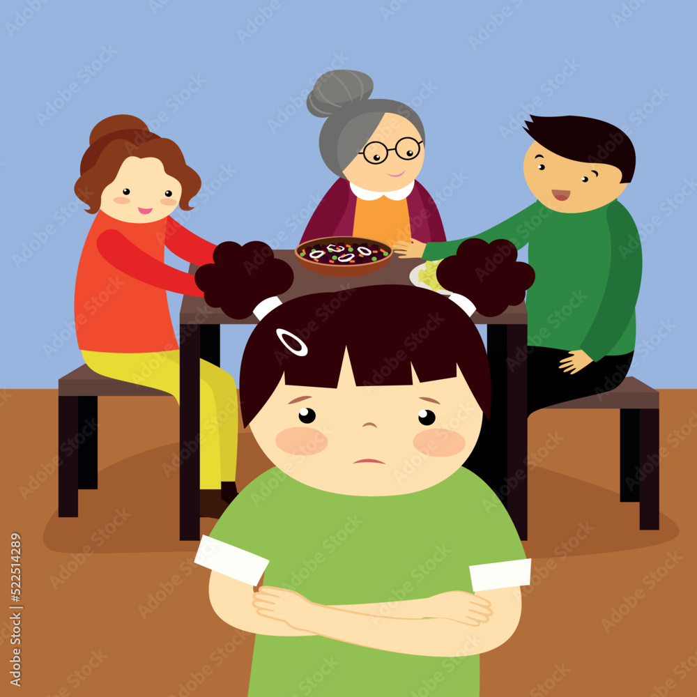 Parents at the dinner table with their grandmother and daughter turned away from them Parents at the dinner table with their grandmother and daughter turned away from them
