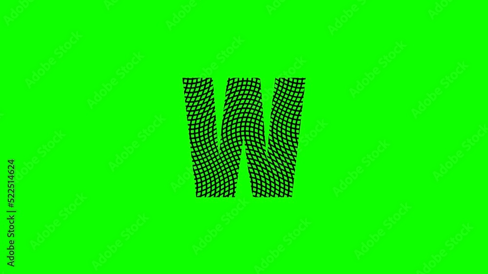 W - Letter from animated black grid isolated on green background W - Letter from animated black grid isolated on green background