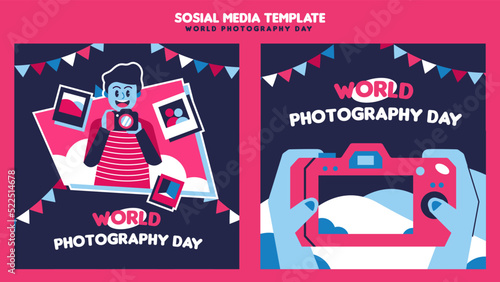 unique flat design world photography day instagram posts collection